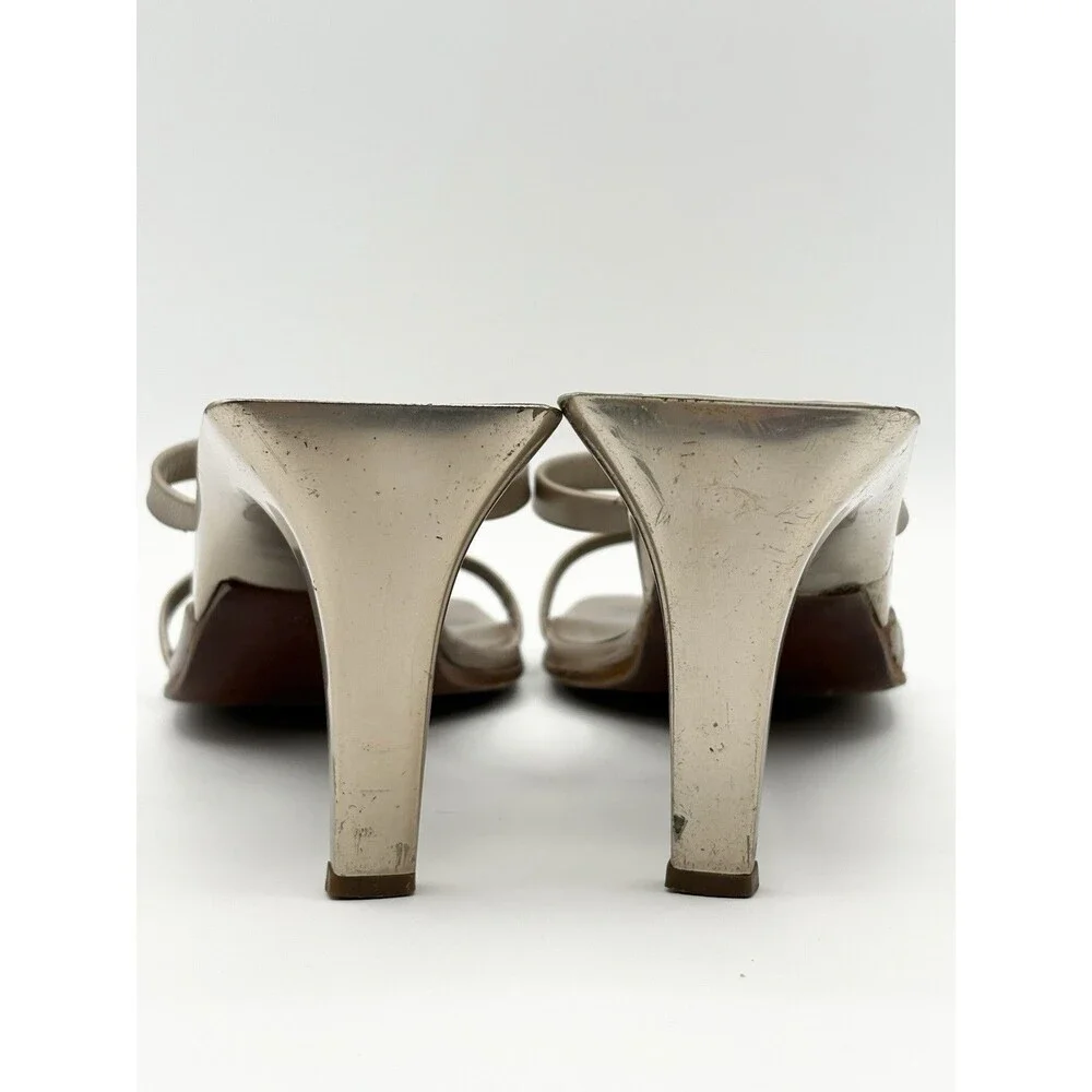 Louis Vuitton Gold Metallic Mule Sandals w/ LV Dice Accent Vintage Size EU 39